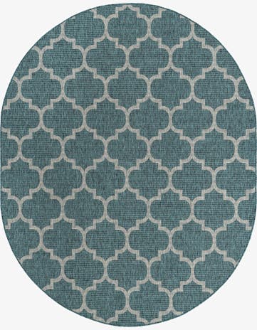 Teal Easy-Clean Lattice Indoor / Outdoor Oval Rug