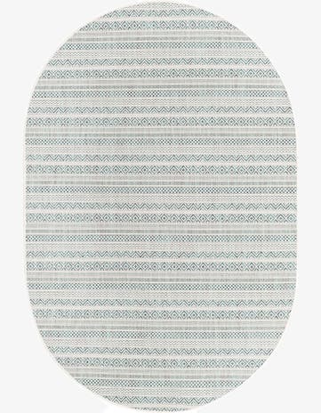 Teal Easy-Clean Ribbon Indoor / Outdoor Oval Rug