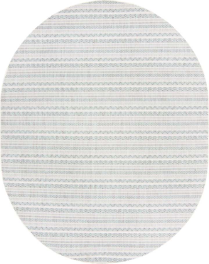 7' 10 x 10' Easy-Clean Striped Indoor / Outdoor Oval Rug