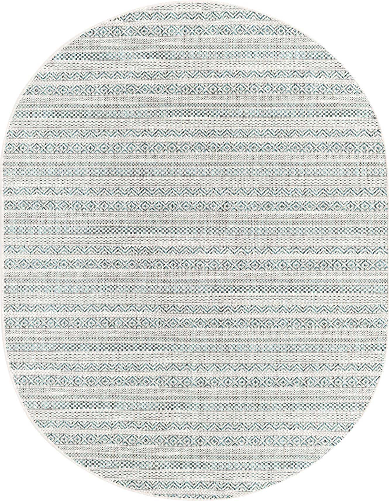 5' 3 x 8' Easy-Clean Striped Indoor / Outdoor Oval Rug