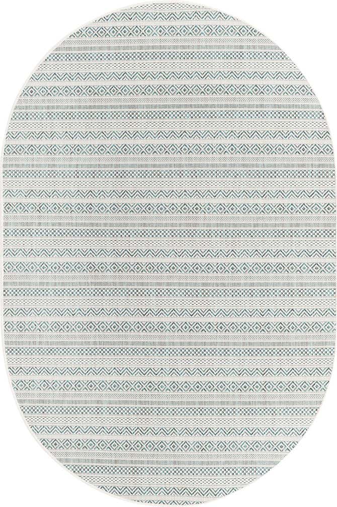 5' 3 x 8' Easy-Clean Striped Indoor / Outdoor Oval Rug