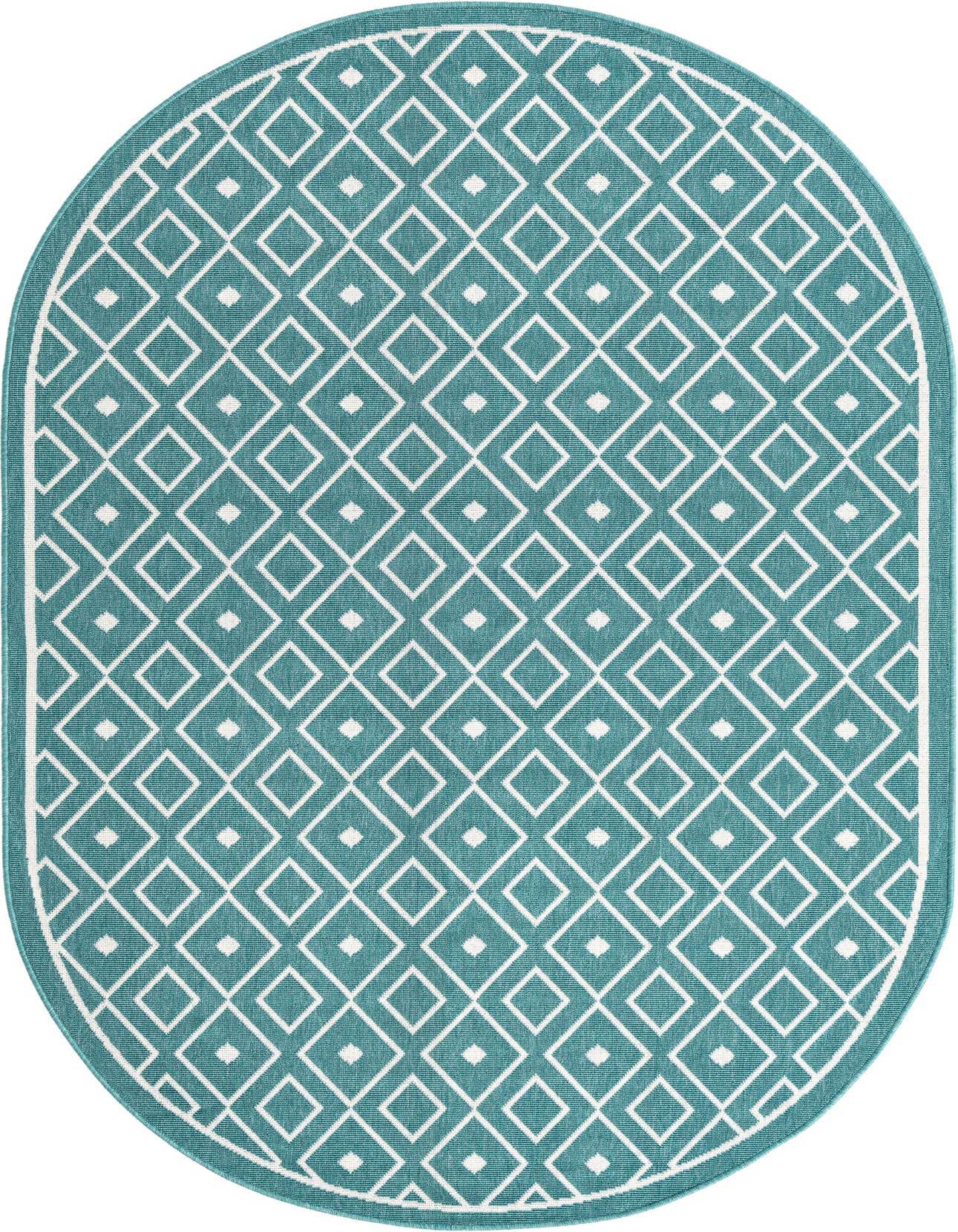 5' 3 x 8' Easy-Clean Trellis Indoor / Outdoor Oval Rug