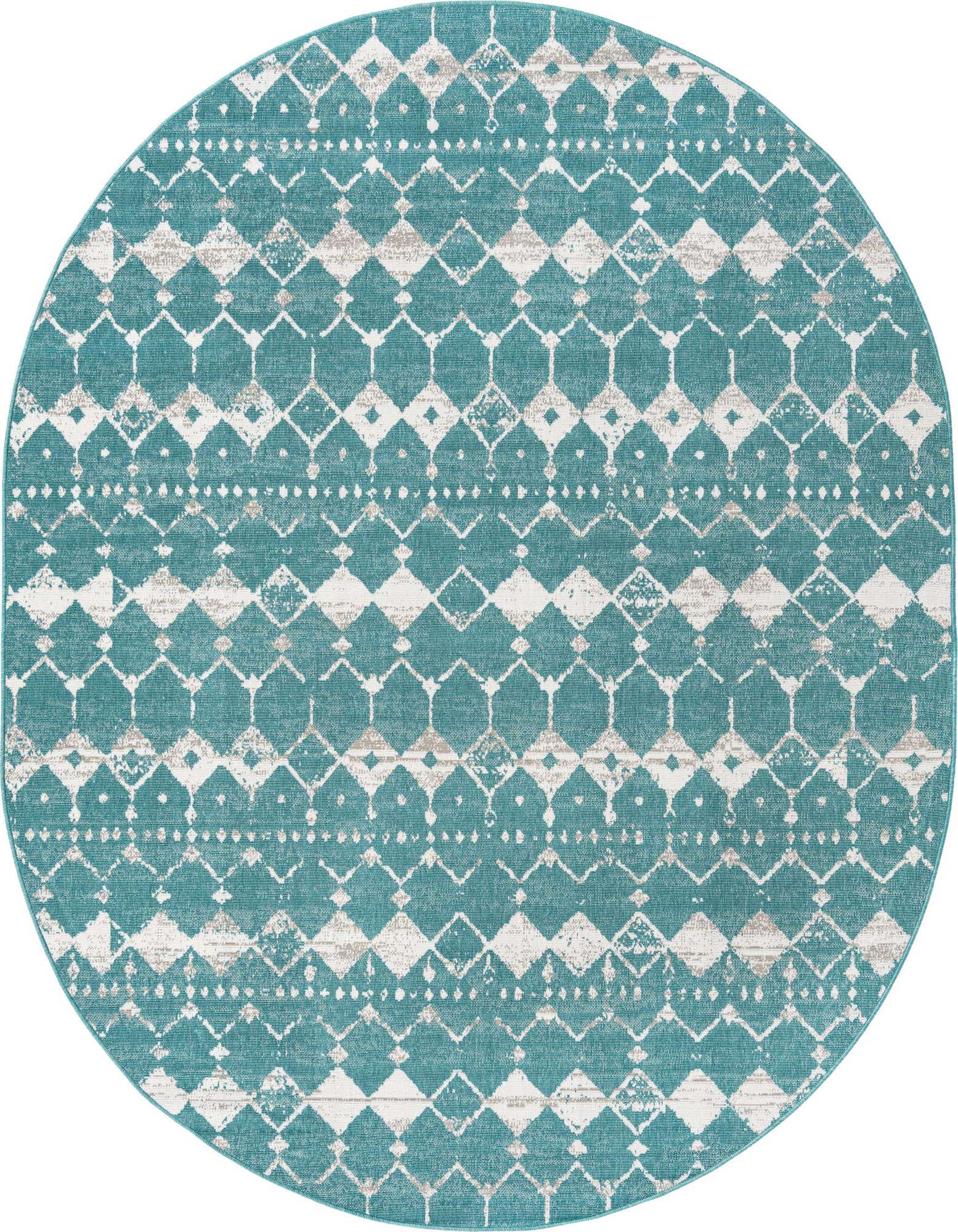 7' 10 x 10' Easy-Clean Trellis Indoor / Outdoor Oval Rug