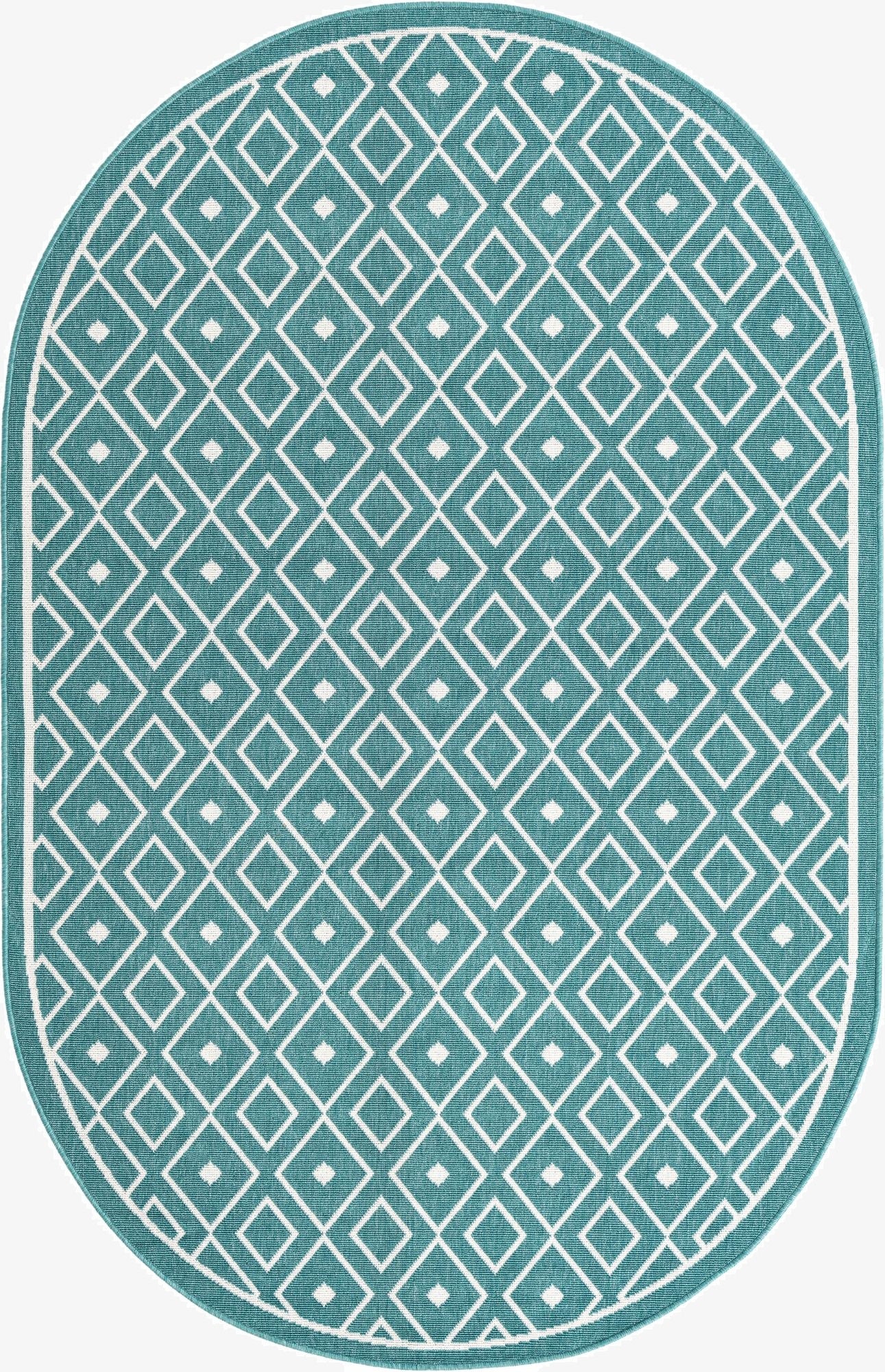 5' 3 x 8'  Washable Trellis Indoor / Outdoor Oval Rug
