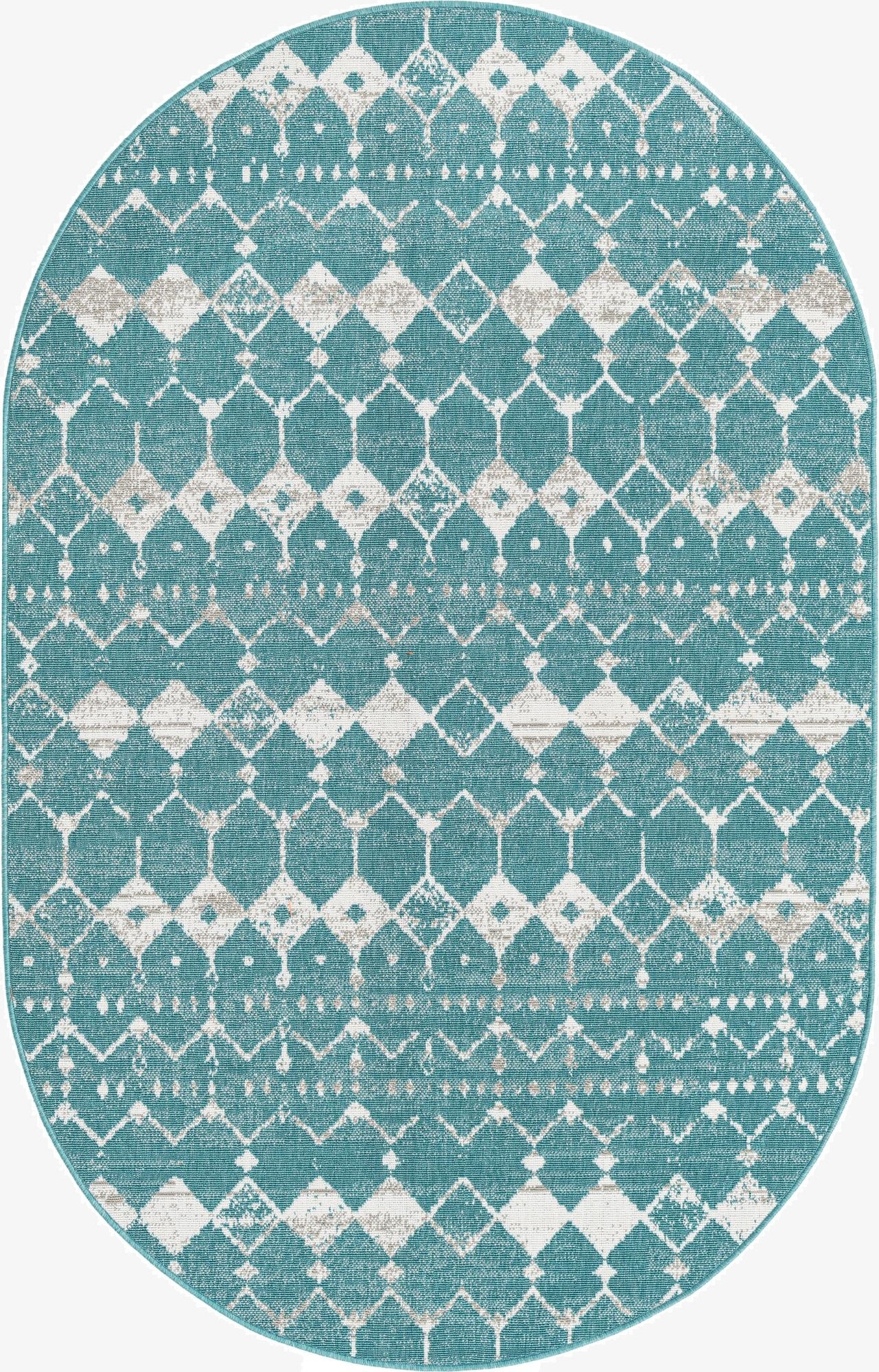 5' 3 x 8'  Washable Trellis Indoor / Outdoor Oval Rug