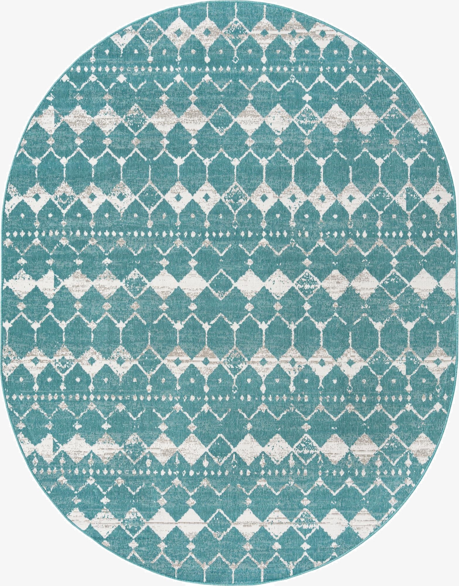 7' 10 x 10'  Washable Trellis Indoor / Outdoor Oval Rug