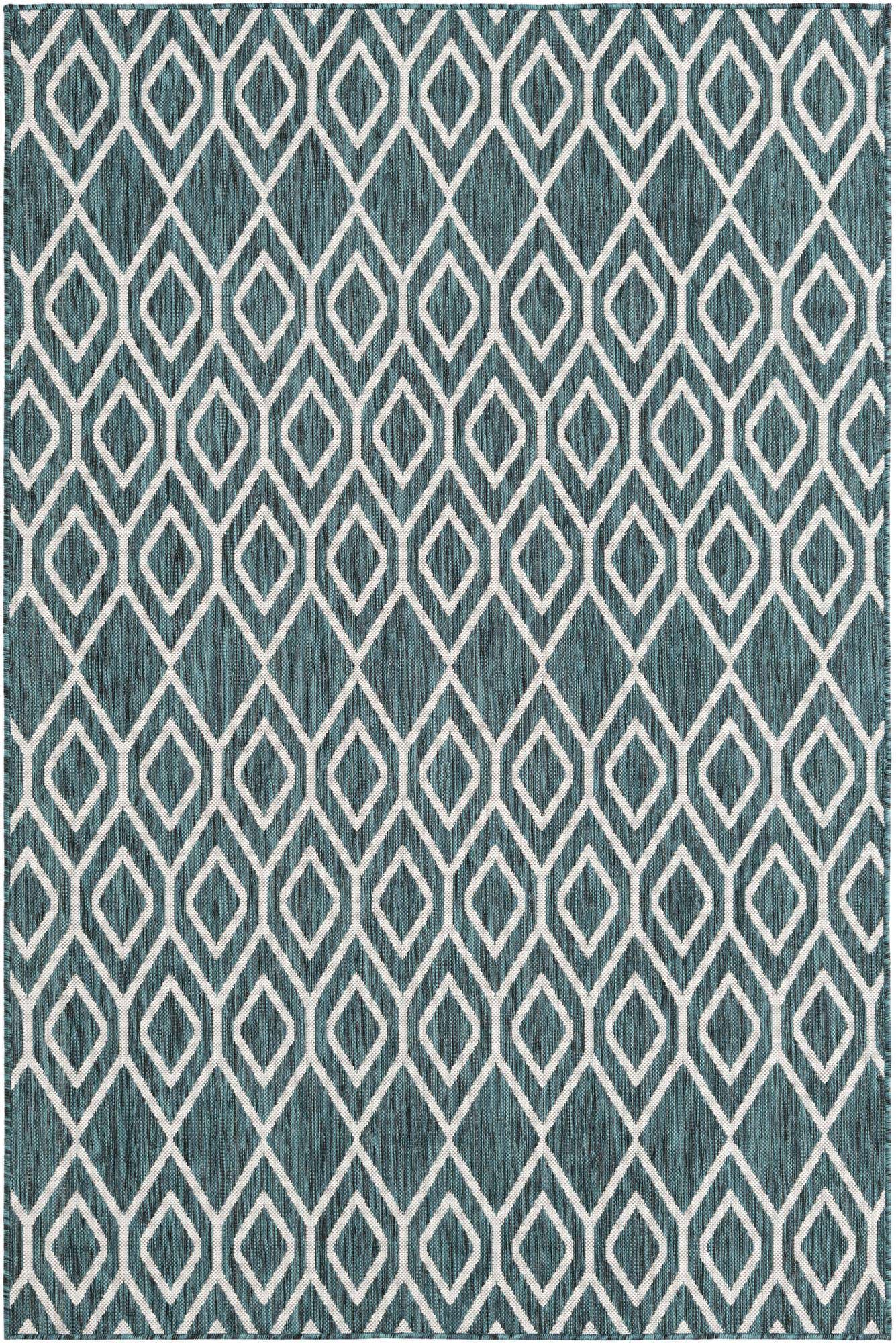 Custom Teal Easy-Clean Jill Zarin Indoor / Outdoor Rug