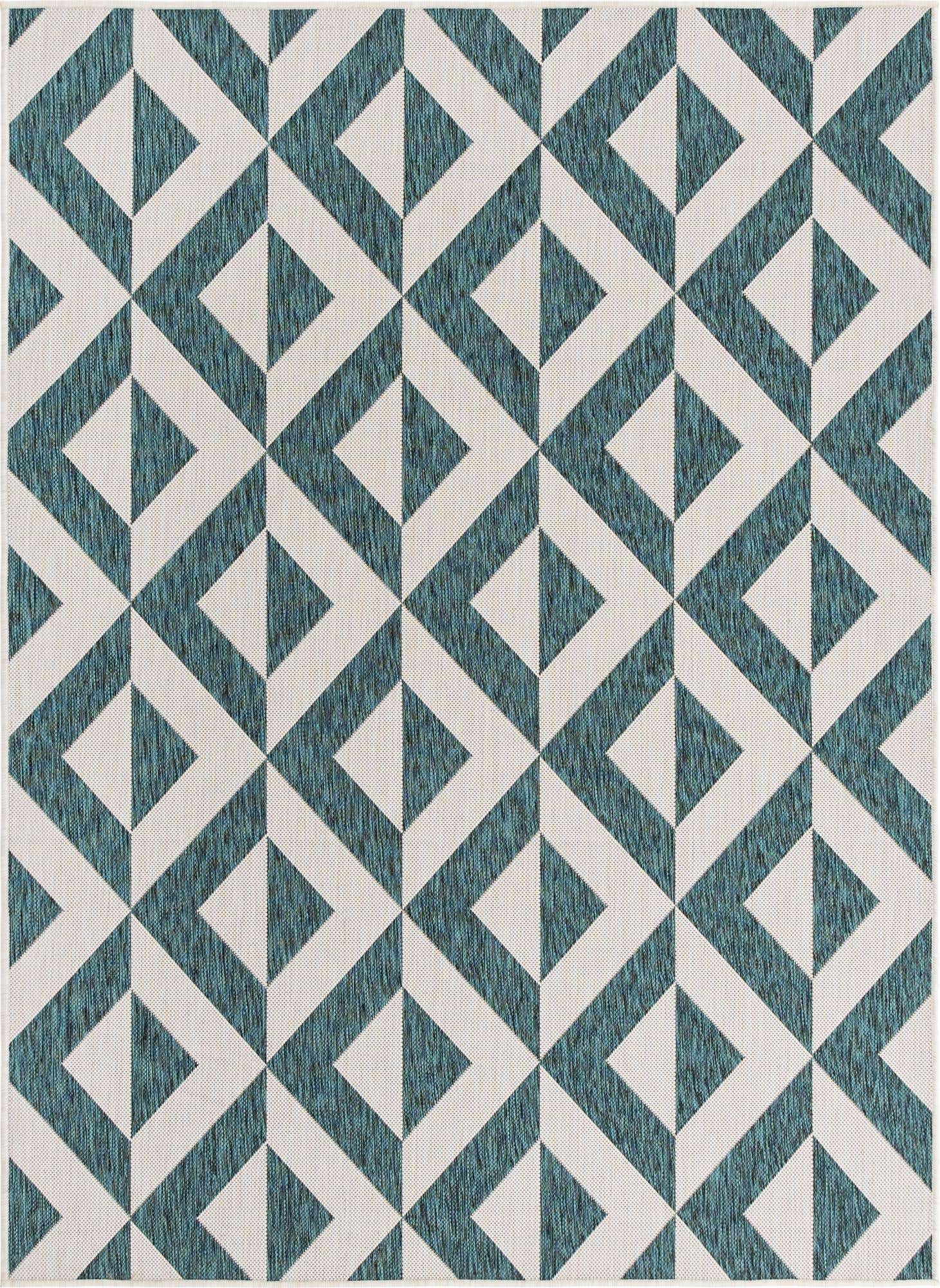Custom Teal Easy-Clean Jill Zarin Indoor / Outdoor Rug