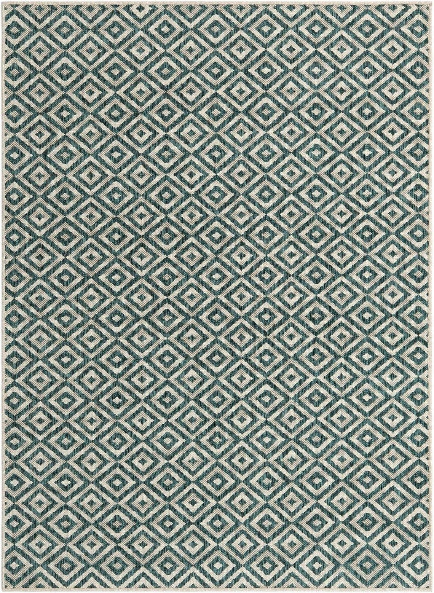 Custom Teal Easy-Clean Jill Zarin Indoor / Outdoor Rug