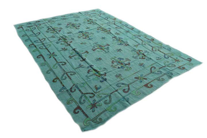 6' 8 x 9' 3 Hand Woven Kilim Suzani Wool Rug