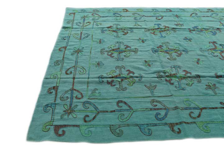 6' 8 x 9' 3 Hand Woven Kilim Suzani Wool Rug
