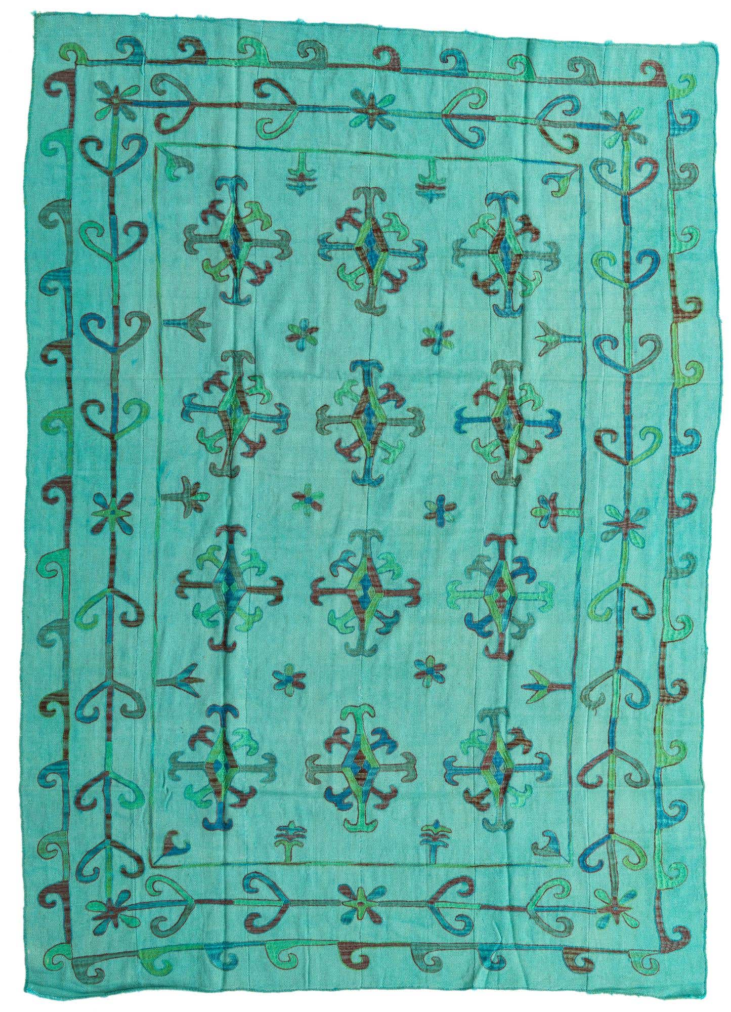 6' 8 x 9' 3 Hand Woven Kilim Suzani Wool Rug