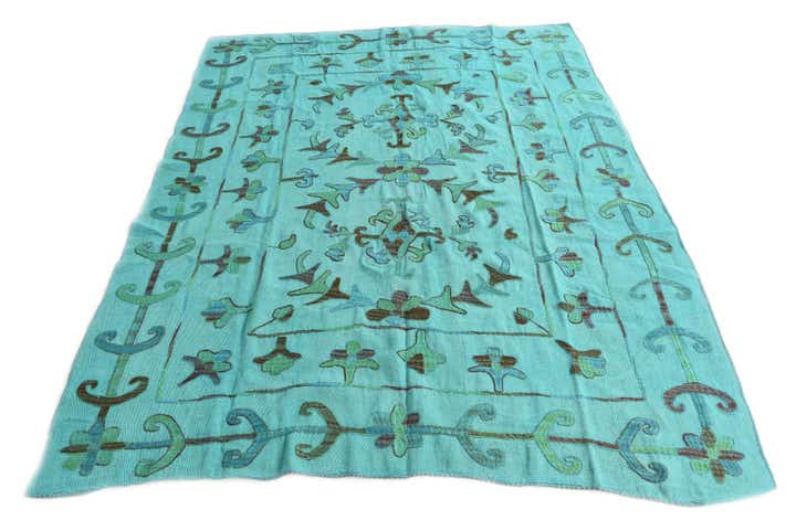5' 8 x 7' 2 Hand Woven Kilim Suzani Wool Rug