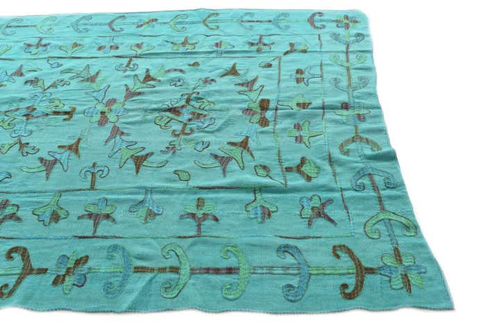 5' 8 x 7' 2 Hand Woven Kilim Suzani Wool Rug