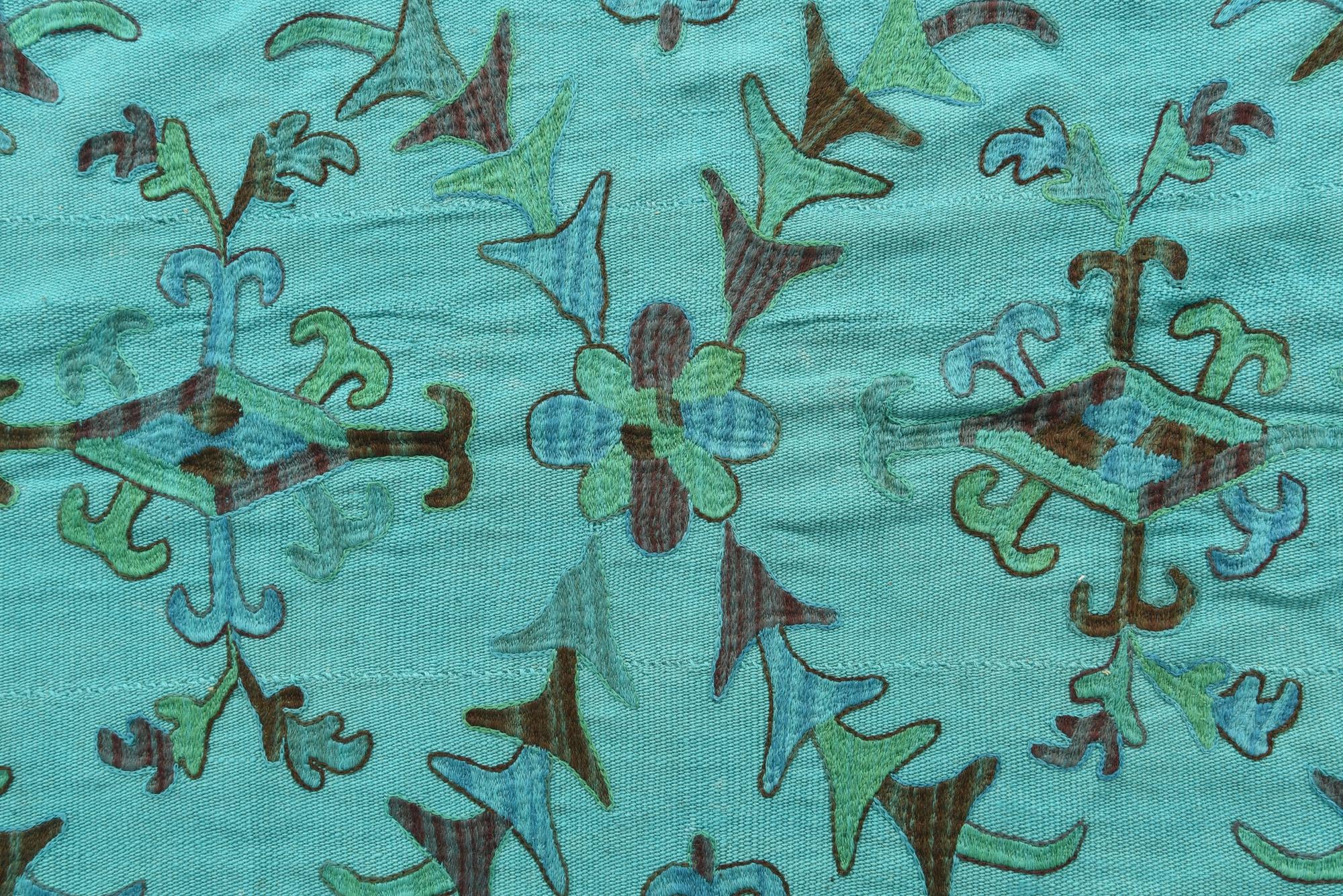 5' 8 x 7' 2 Hand Woven Kilim Suzani Wool Rug