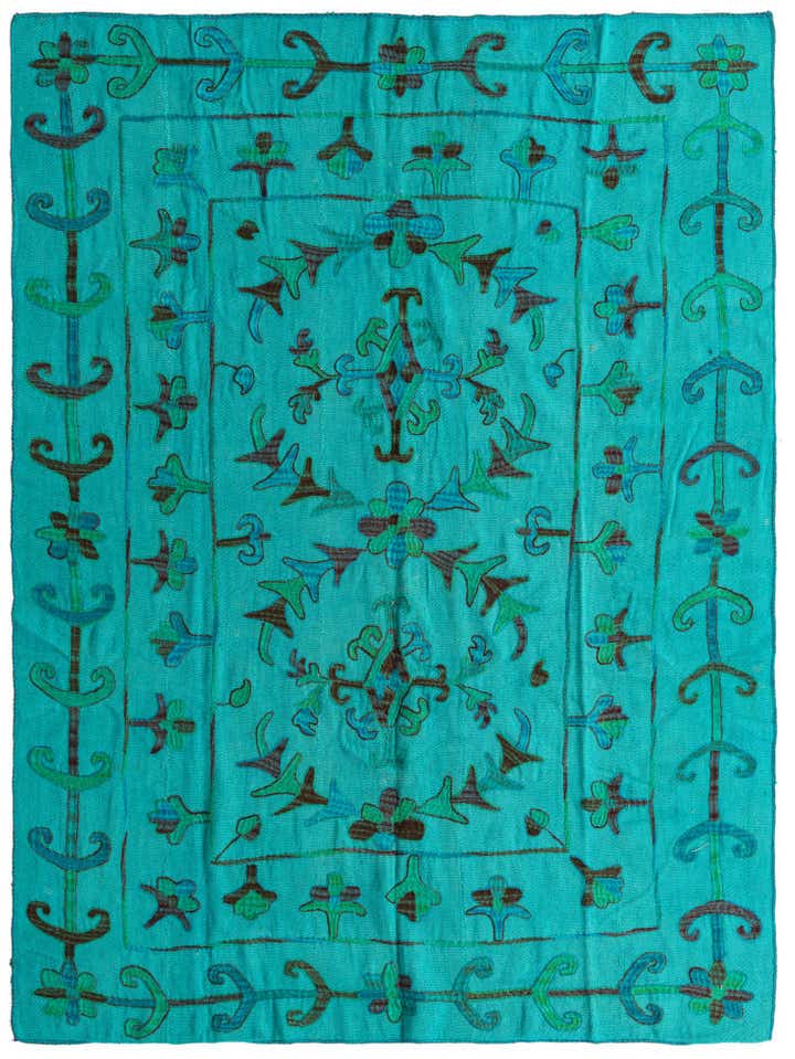 5' 8 x 7' 2 Hand Woven Kilim Suzani Wool Rug