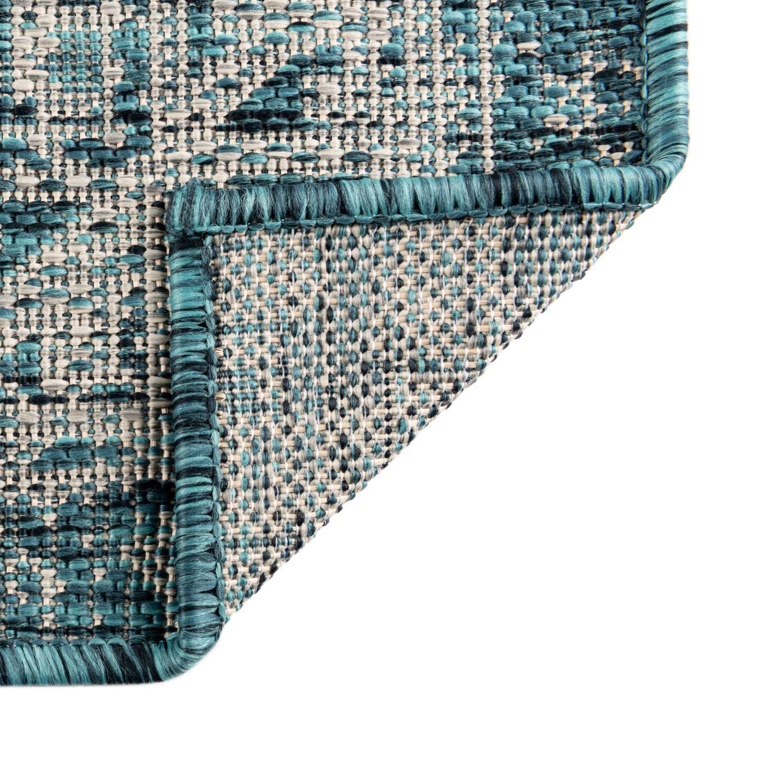Custom Teal Easy-Clean Aztec Indoor / Outdoor Rug