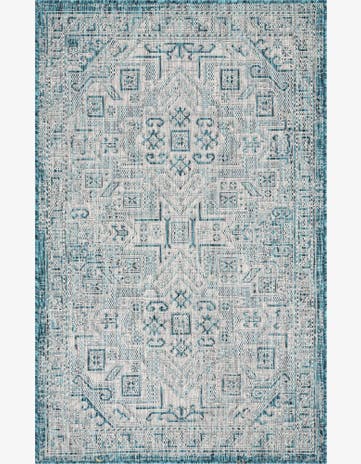 Teal Easy-Clean Aztec Indoor / Outdoor Rug