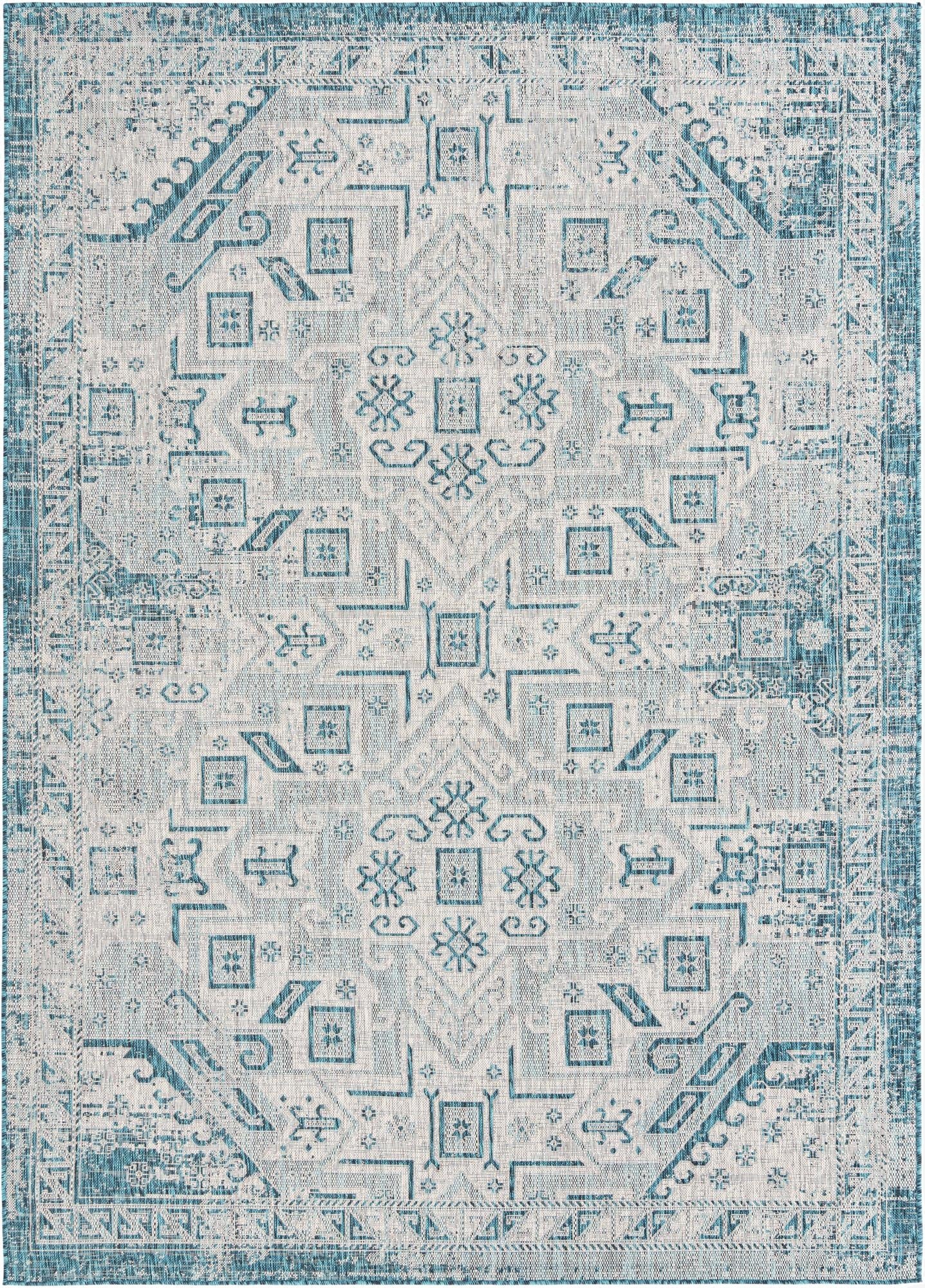7' 10 x 11'  Washable Aztec Indoor / Outdoor Rug