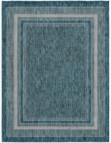 Teal Easy-Clean Border Indoor / Outdoor Rug