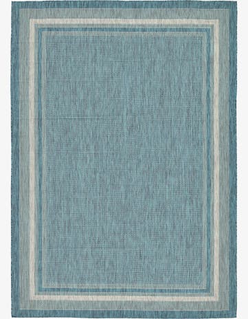 Teal Easy-Clean Border Indoor / Outdoor Rug