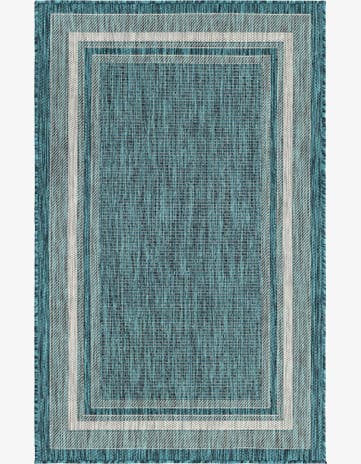 Teal Easy-Clean Border Indoor / Outdoor Rug
