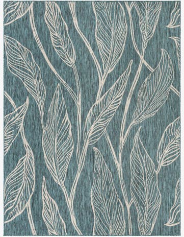 Teal Easy-Clean Botanical Indoor / Outdoor Rug