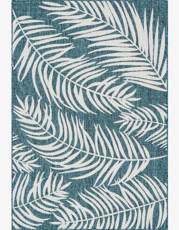 Teal Easy-Clean Botanical Indoor / Outdoor Rug
