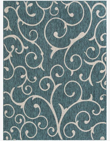 Teal Easy-Clean Botanical Indoor / Outdoor Rug