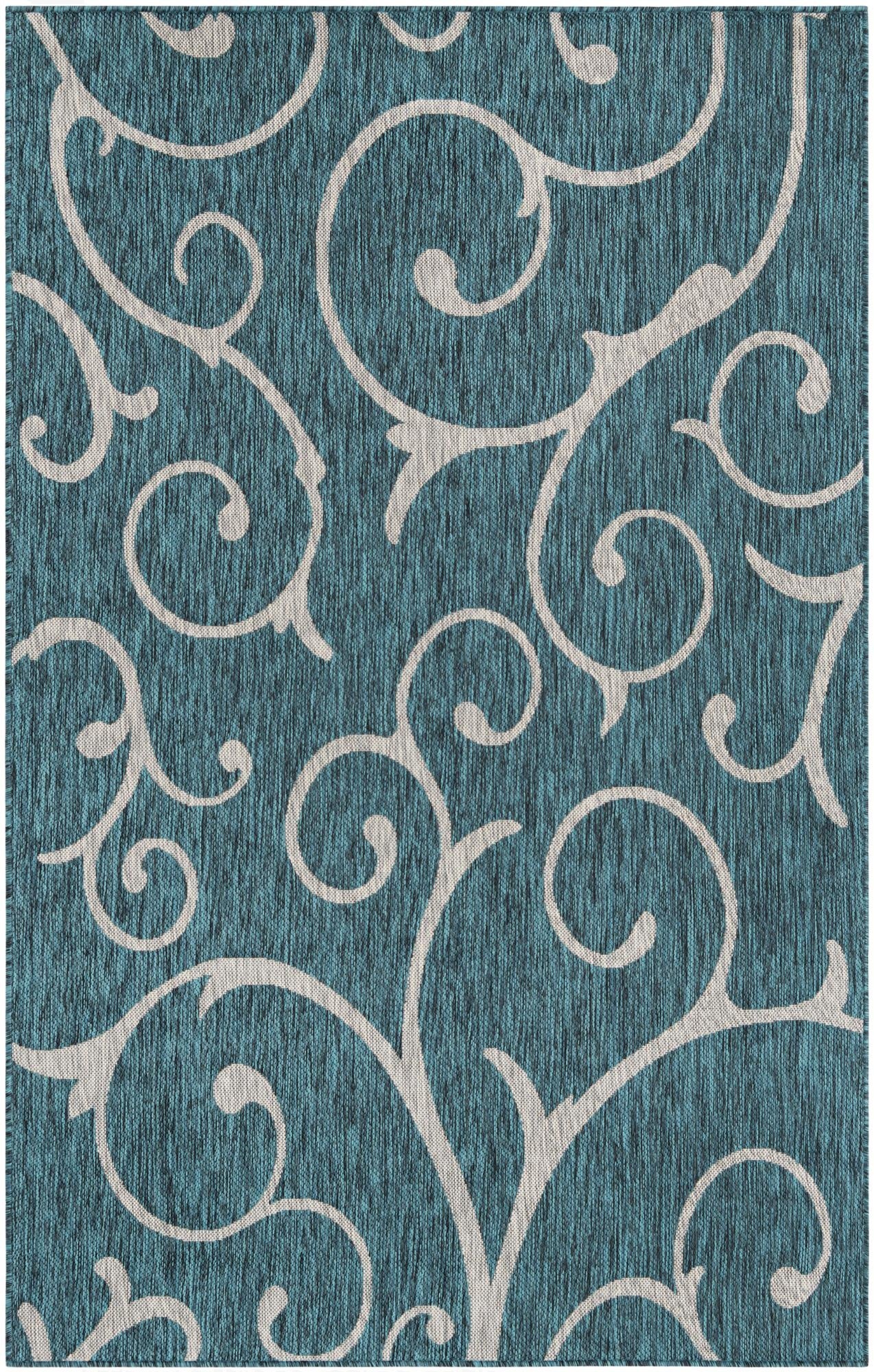 5' 3 x 8'  Washable Botanical Indoor / Outdoor Rug