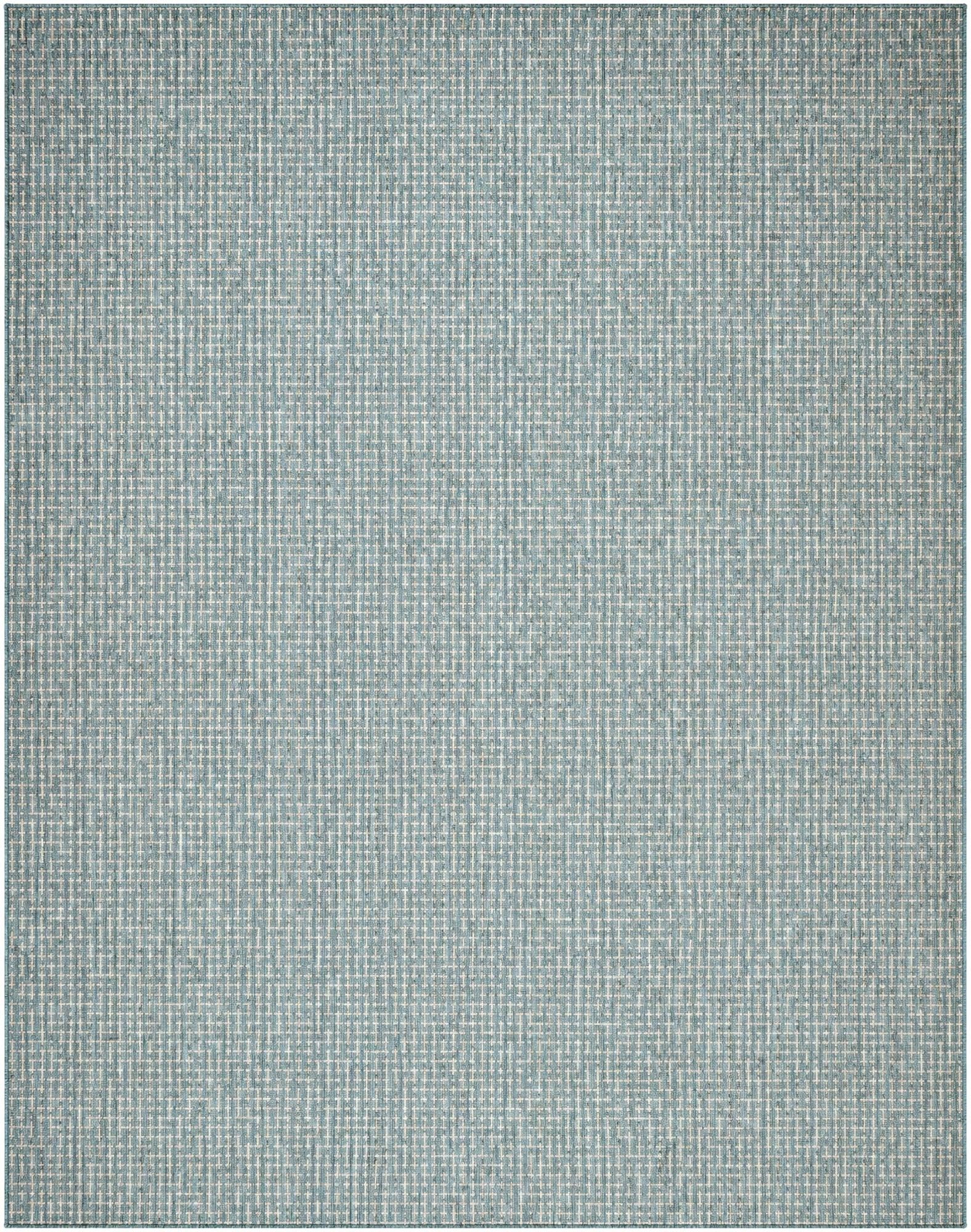 Teal Easy-Clean Checkered Indoor / Outdoor Rug