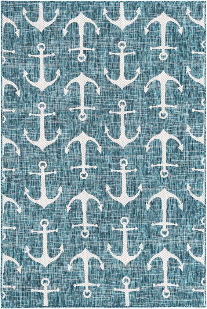 Custom Teal Easy-Clean Coastal Indoor / Outdoor Rug