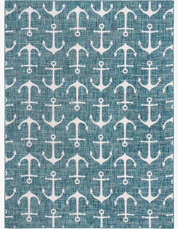Teal Easy-Clean Coastal Indoor / Outdoor Rug
