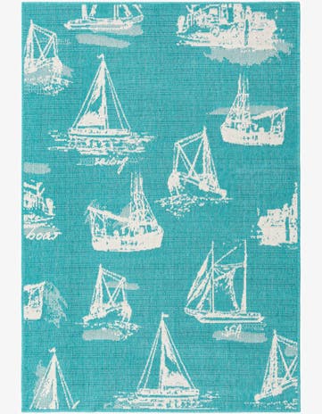 Teal Easy-Clean Coastal Indoor / Outdoor Rug