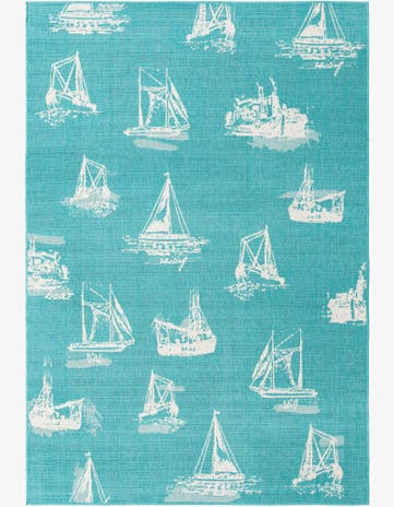 Teal Easy-Clean Coastal Indoor / Outdoor Rug