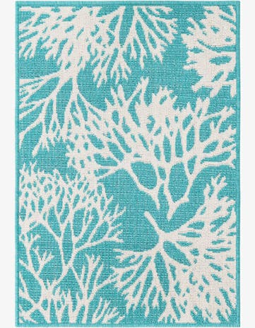 Teal Easy-Clean Coastal Indoor / Outdoor Rug