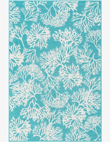 Teal Easy-Clean Coastal Indoor / Outdoor Rug