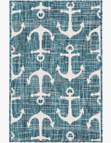 Teal Easy-Clean Coastal Indoor / Outdoor Rug