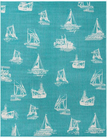 Teal Easy-Clean Coastal Indoor / Outdoor Rug