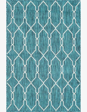 Teal Easy-Clean Lattice Indoor / Outdoor Rug