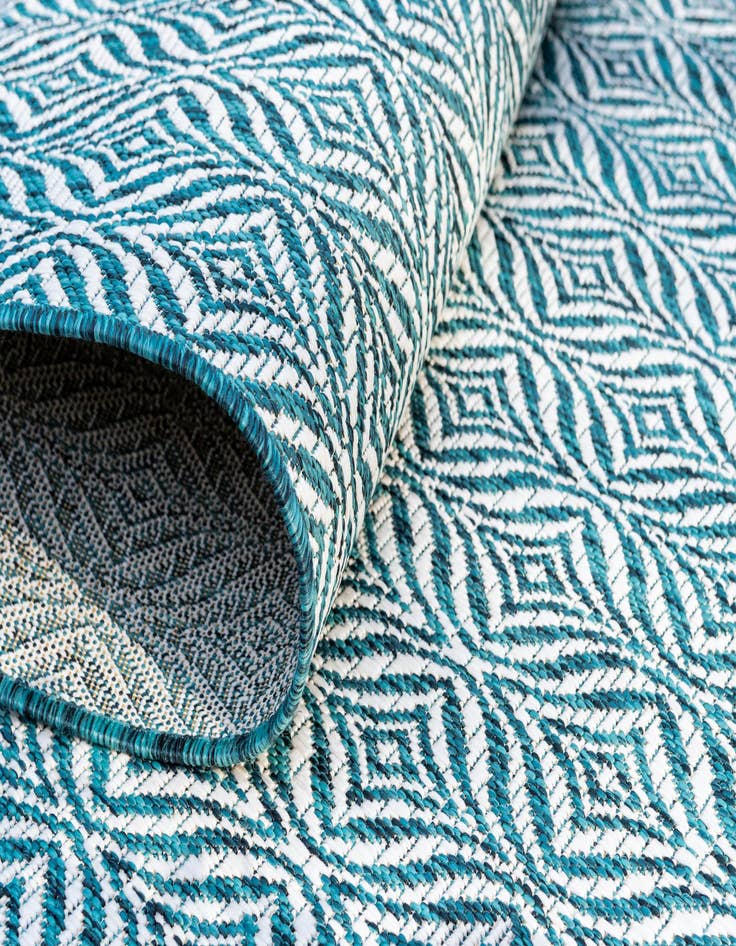 Detail image of Custom Teal Washable Lattice Indoor / Outdoor Rug