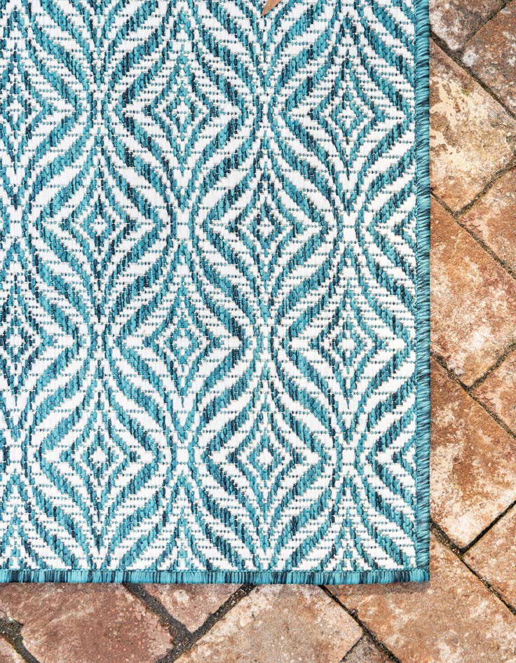 Detail image of Custom Teal Easy-Clean Lattice Indoor / Outdoor Rug