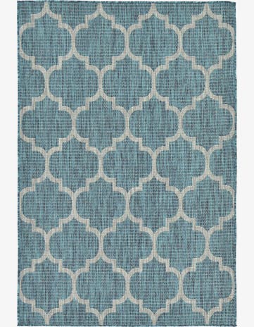 Teal Easy-Clean Lattice Indoor / Outdoor Rug
