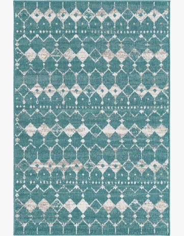 Teal Easy-Clean Lattice Indoor / Outdoor Rug
