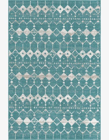 Teal Easy-Clean Lattice Indoor / Outdoor Rug