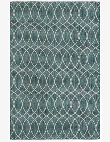 Teal Easy-Clean Lattice Indoor / Outdoor Rug