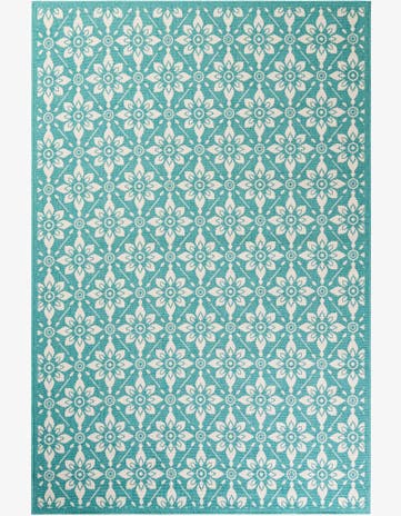 Teal Easy-Clean Lattice Indoor / Outdoor Rug