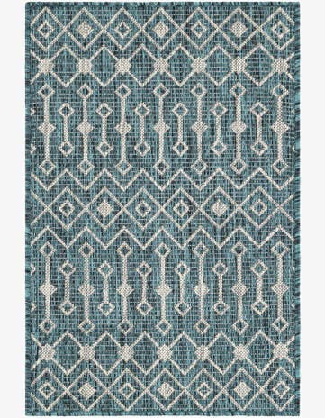 Teal Easy-Clean Lattice Indoor / Outdoor Rug
