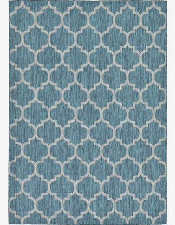 Teal Easy-Clean Lattice Indoor / Outdoor Rug