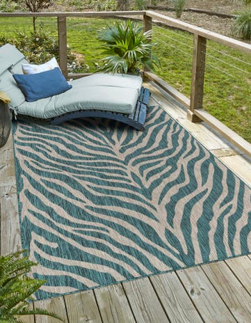 Teal Easy-Clean Safari Indoor / Outdoor Rug